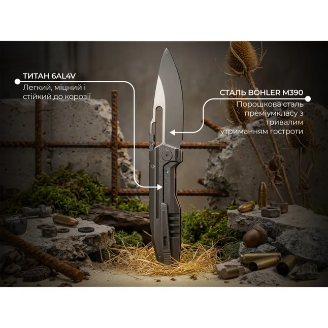 Нож складной туристический Weknife Reveille (9.7 см) Bohler M390 / Titanium оливково-серый — Photo 10