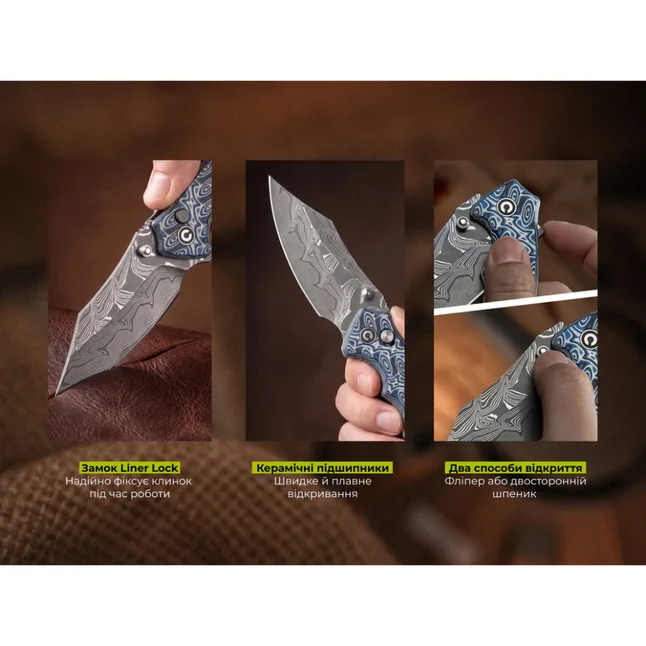 Нож складной туристический Civivi Pentad (8.8 см) Damascus / Micarta синий / белый — Photo 13