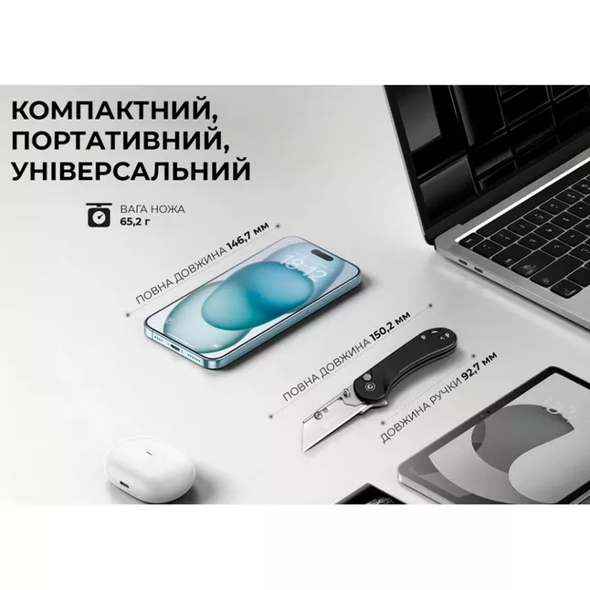 Ніж трапеція складаний кишеньковий Civivi Elementum Utility, (5.8 см) 6Cr13 / Aluminum чорний — Photo 13