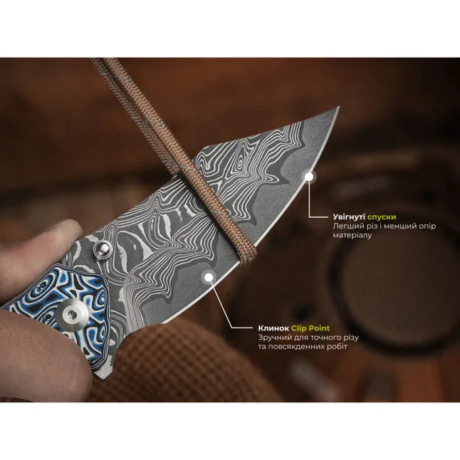 Нож складной туристический Civivi Pentad (8.8 см) Damascus / Micarta синий / белый — Photo 12