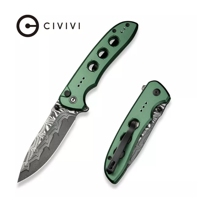 Ніж складаний туристичний Civivi Hyperpulse, (8.9 см) Damascus / Aluminum темно-зелений — Photo 8