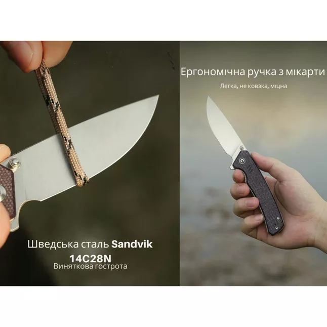 Ніж складаний туристичний Civivi Merit, (8.3 см) 14C28N / Micarta чорний — Photo 10