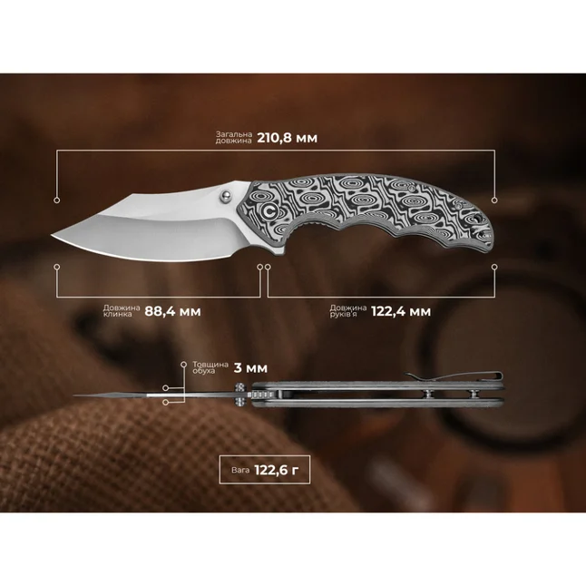 Ніж складаний туристичний Civivi Pentad (8.8 см) Nitro-V / Micarta чорний/білий — Photo 14