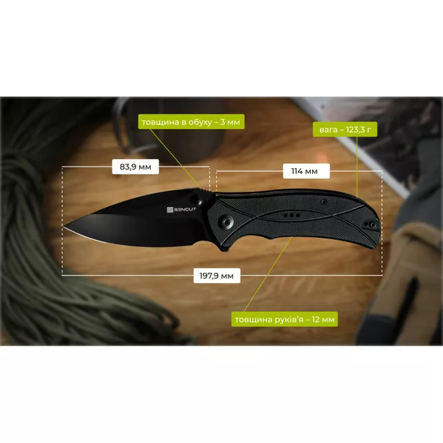 Ніж складаний туристичний Sencut Hyrax, (8.4 см) 9Cr18MoV / G10 чорний — Photo 17
