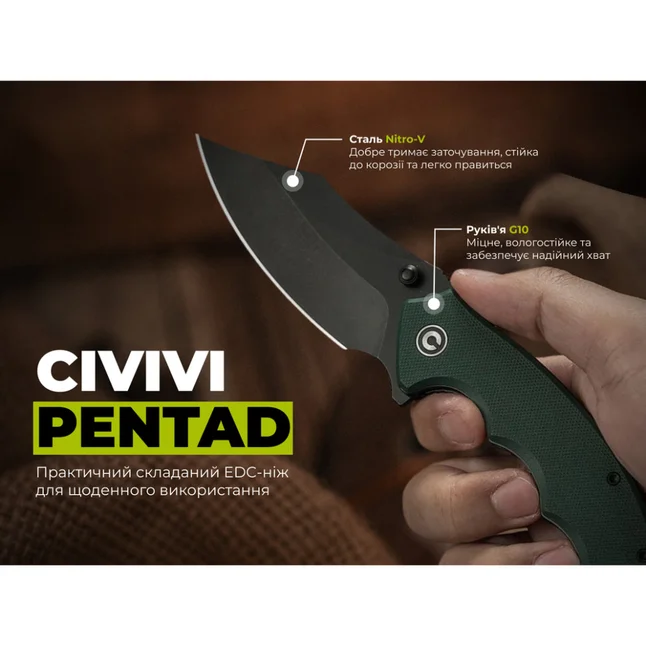 Нож складной туристический Civivi Pentad (8.8 см) Nitro-V / G10 бирюзово-зеленый — Photo 11