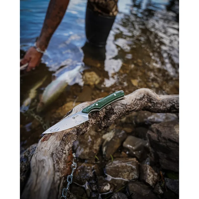 Нож фиксированный карманный Civivi High Grass Field Knife (7,4 см) 14C28N / Micarta зеленый с чехлом — Photo 11