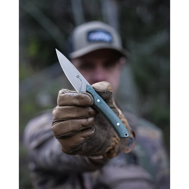 Нож фиксированный карманный Civivi High Grass Field Knife (7,4 см) 14C28N / Micarta зеленый с чехлом — Photo 12