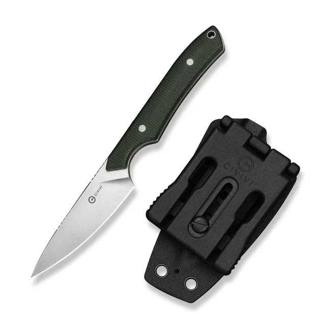 Нож фиксированный карманный Civivi High Grass Field Knife (7,4 см) 14C28N / Micarta зеленый с чехлом — Photo 3