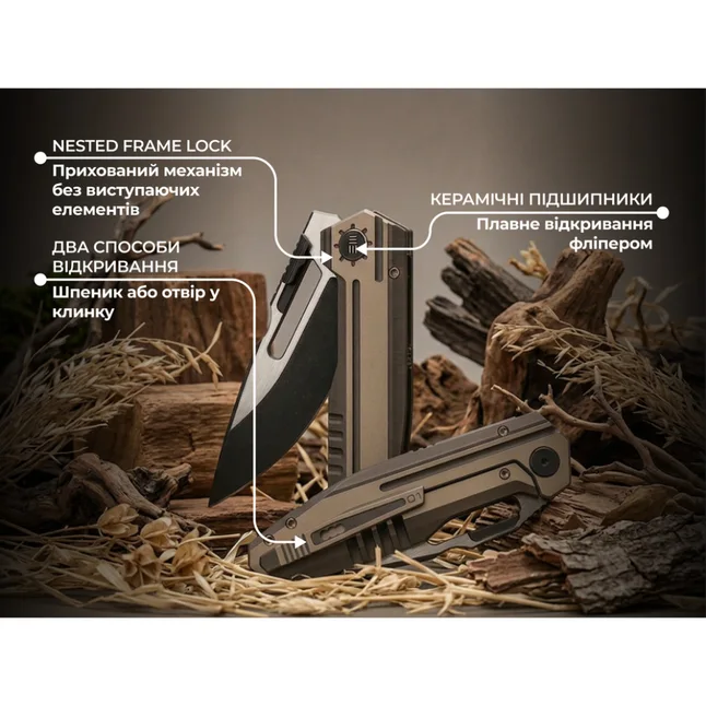 Ніж складаний туристичний Weknife Reveille (9.7 см) Bohler M390 / Titanium бронзовий — Photo 11