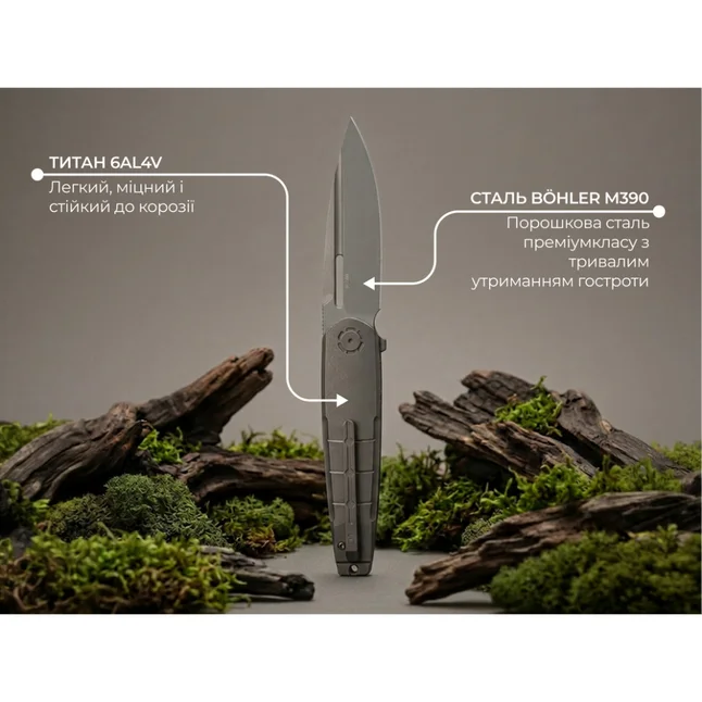 Нож складной туристический Weknife Hull (9.9 см) Bohler M390 / Titanium серый — Photo 10