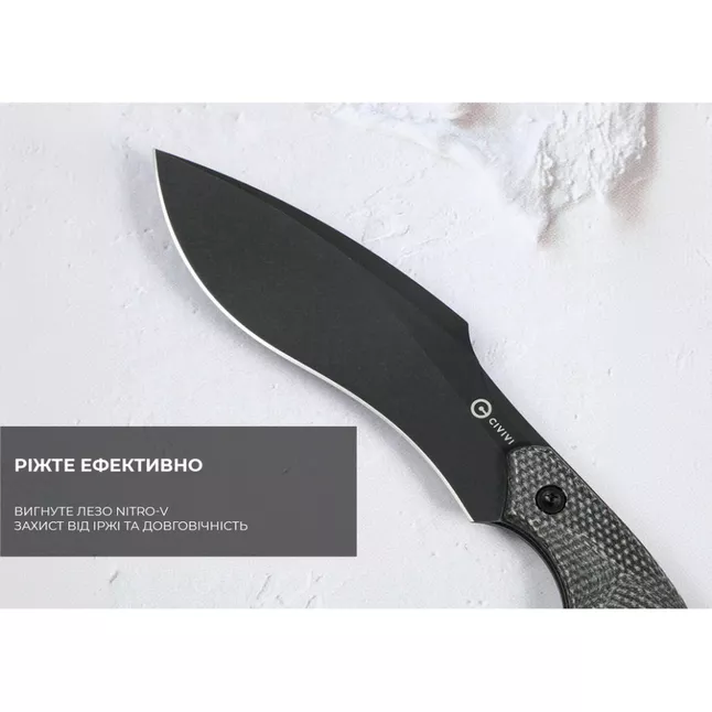 Ніж фіксований тактичний Civivi Vaquita II, (8.1 см) Nitro-V / Micarta чорний — Photo 9