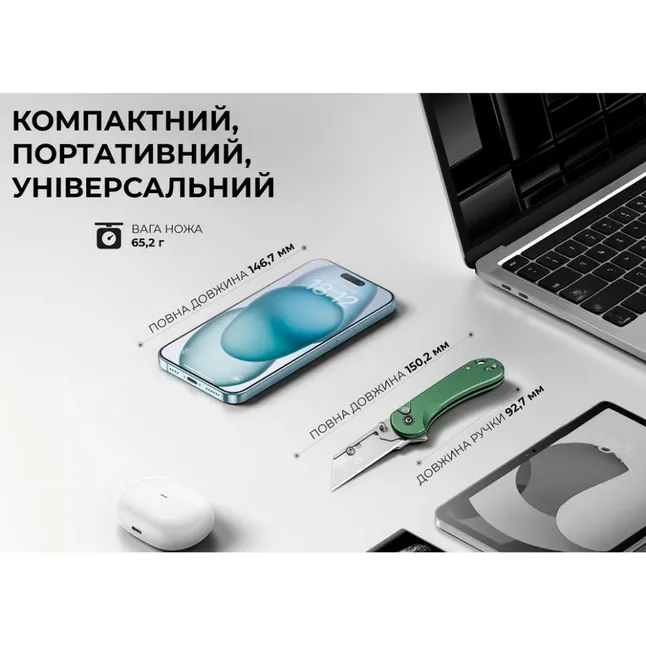 Ніж трапеція складаний кишеньковий Civivi Elementum Utility, (5.8 см) 6Cr13 / Aluminum зелений — Photo 13