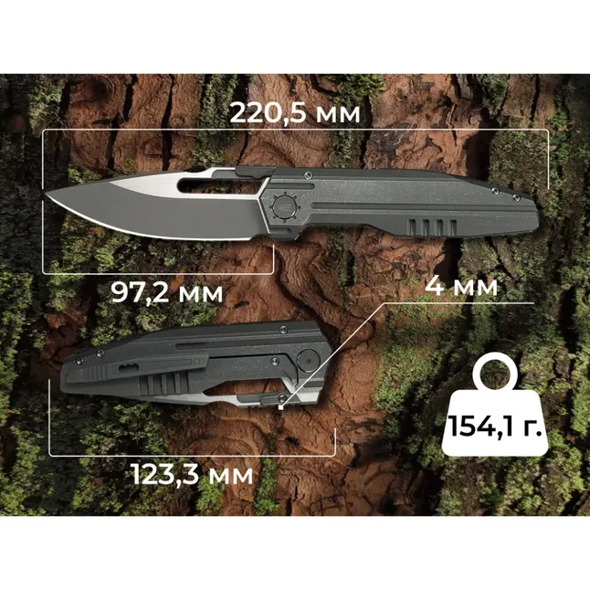 Нож складной туристический Weknife Reveille (9.7 см) Bohler M390 / Titanium оливково-серый — Photo 12