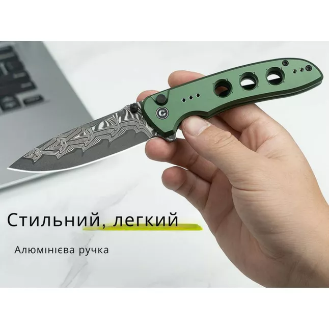 Ніж складаний туристичний Civivi Hyperpulse, (8.9 см) Damascus / Aluminum темно-зелений — Photo 13