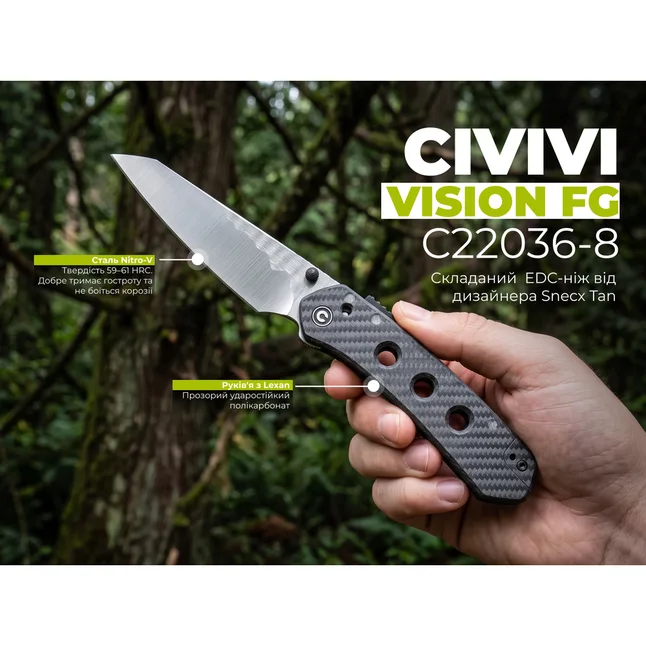 Нож складной туристический Civivi Vision FG, (9 см) Nitro-V / Lexan прозрачный — Photo 9