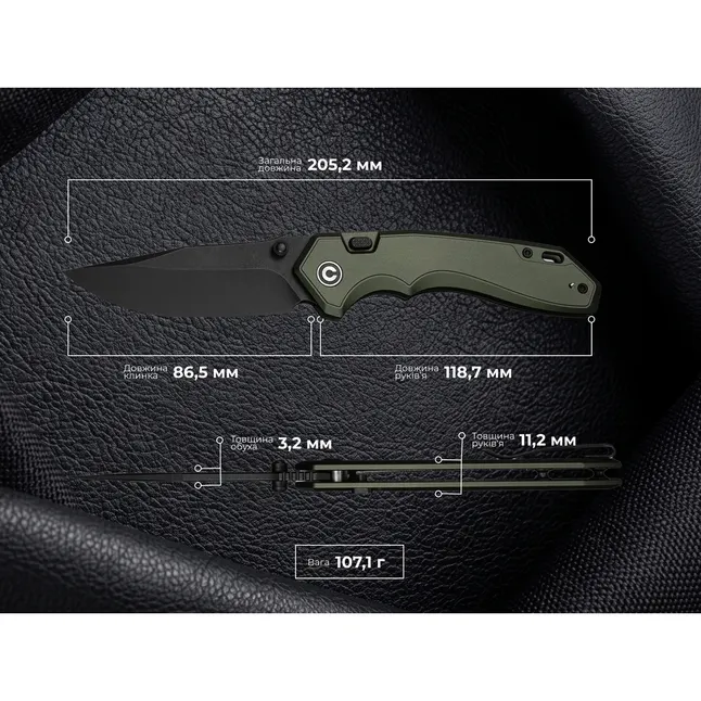 Ніж складаний туристичний Civivi Elite Brova, (8.7 см) CPM S35VN / Aluminum зелений — Photo 10
