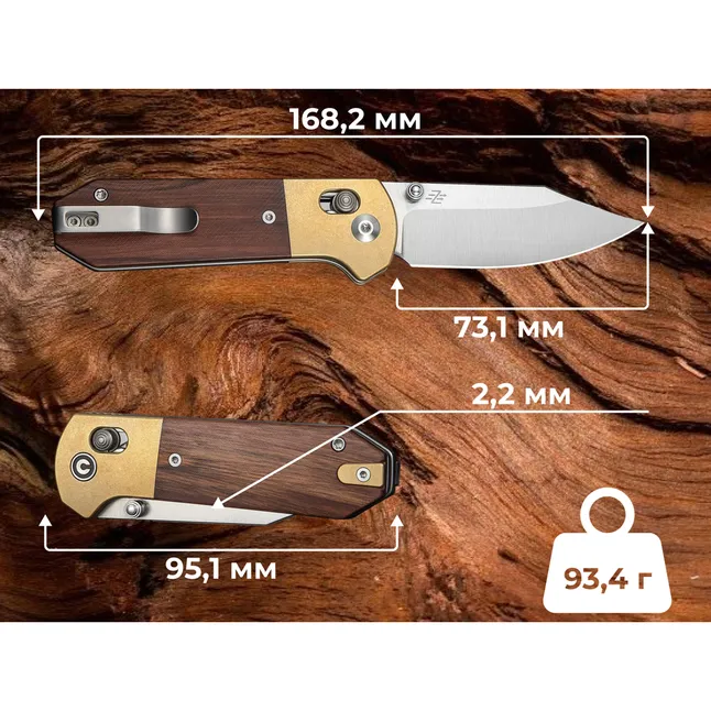 Нож складной карманный Civivi Yonder Clip Point (7.3 см) 14C28N / Wood and Brass натуральный — Photo 14