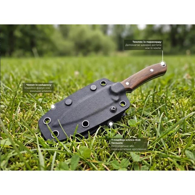 Нож фиксированный карманный Civivi High Grass Field Knife (7,4 см) 14C28N / Wood дерево с чехлом — Photo 14