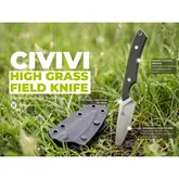 Нож фиксированный карманный Civivi High Grass Field Knife (7,4 см) 14C28N / Micarta зеленый с чехлом — Photo 33